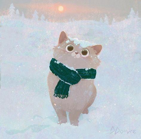 Cat Art Painting, Doddle Art, Winter Cat, Conceptual Artist, Cute Christmas Wallpaper, Art Cat, Animal Sketches, Anime Cat, Please Follow Me