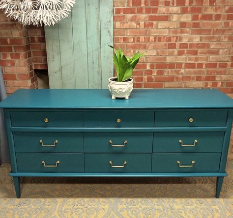 teal dresser gold hardware  SIMPLE REDESIGN - CUSTOM FURNITURE PAINTING - GRAND RAPIDS, MI: SHOP-FINISHED BUY IT NOW Teal Painted Furniture, Teal Furniture, Teal Dresser, Painted Furniture Ideas, Dresser Ideas, Custom Painted Furniture, Victorian Furniture, Furniture Rehab, Painted Dresser