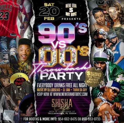 Throwback Party Invitations, 90's Vs 2000's Party Outfits, 90s Theme Party Flyer, 90's Vs 2000's Party, 2000s Party Ideas Decoration Men, Freaknik Flyer Ideas, Rnb Party Theme, 90/2000 Party, R&b Themed Party