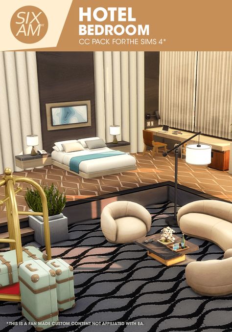 Hotel Bedroom CC Pack - Build / Buy - The Sims 4 - CurseForge Sims 4 Hotel Mod, Sims 4 Hotel, Sixam Cc, The Sims 4 Pack, Lotes The Sims 4, Sims Furniture, Sims Houses, Cc Mods, Sims 4 Bedroom