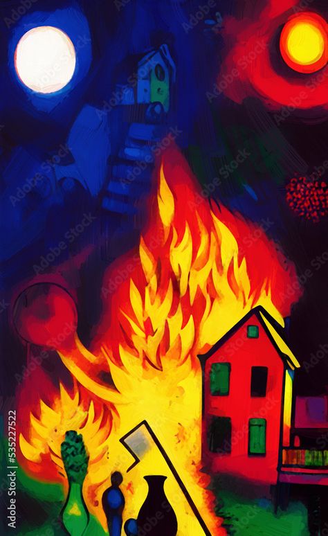 House Canvas, Watercolour Abstract, Burning House, House Drawing, Mix Style, Cubism, Canvas Home, Abstract Watercolor, Digital Painting