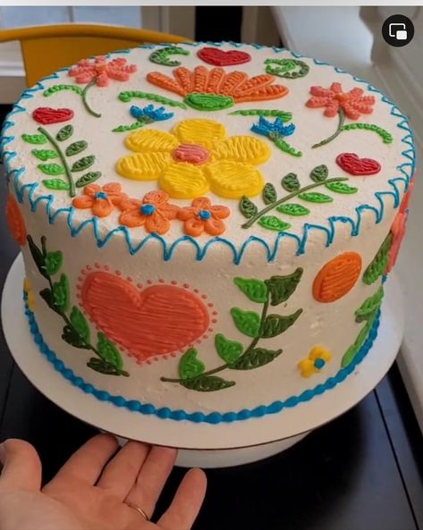 Mexican Flower Cake, Birthday Cake Mexican Theme, Mexican Theme Sheet Cake, Mexican Style Cake Decor, Floral Mexican Cake, Birthday Cake For Mom, Fiesta Cake, Cookie Pie, Cake Decorating Designs