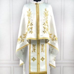 Orthodox Greek style vestments set with Epitracheal and Covers, Church robes, Priest garment Orthodox Vestments, Church Robes, Priest Outfit, Priest Robes, White Robes, Plague Doctor, Greek Style, May 1, Ukraine