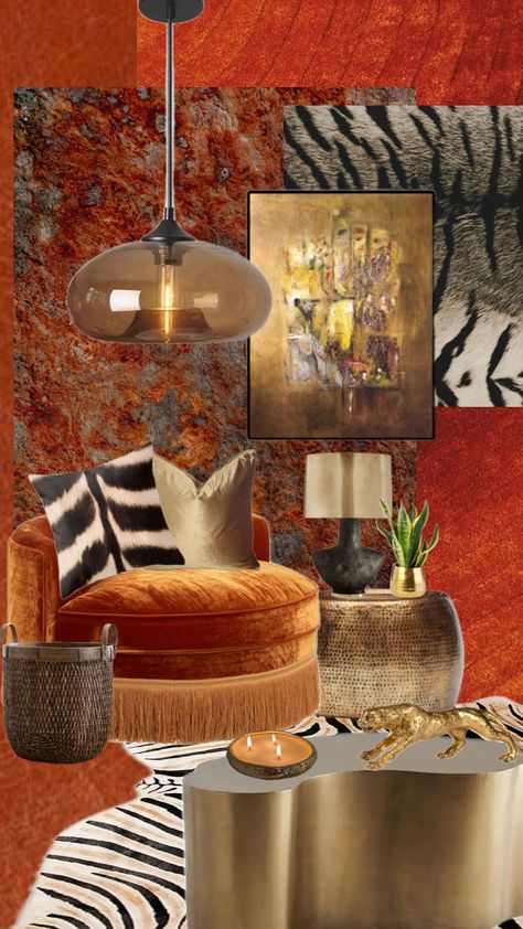 I love orange & gold together! #gold #interiordesign #interiordesigner #glamour #interiordesigninspiration #fyp #orange #beautiful #interiordesignmoodboard #roomdecor #roominspo #moodboard #rust #decoraesthetic Rust And Brown Living Room, Sudanese Decor, Orange Couch Living Room Ideas, Thomas Bedroom, Gold Interior Design, Burnt Orange Decor, Nyc Dream, Brown Office, House Renos