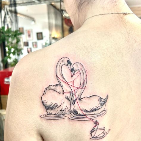 Paper Swan Tattoo, Swan Couple Tattoo, Flying Swan Tattoo, Swan Heart Tattoo, Swan Back Tattoo, Two Swans Tattoo, Swans Tattoo, Tattoo Swan, Heart Signature