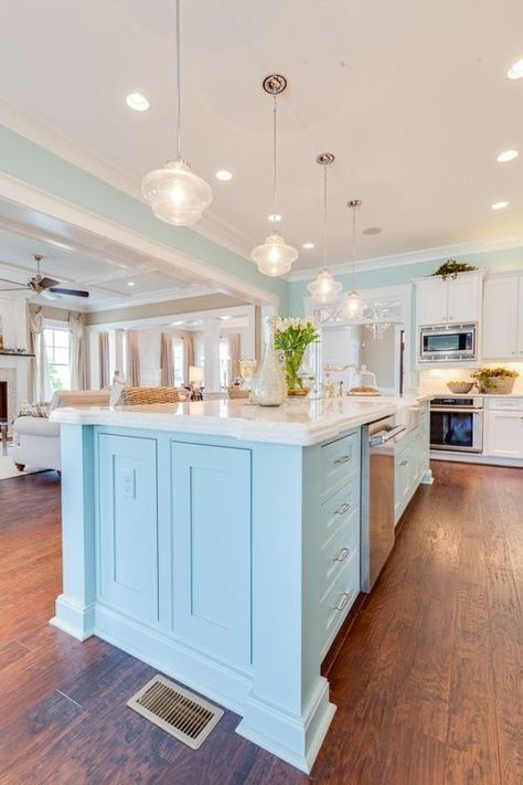 Coastal kitchen tour | beach cottage | coastal ideas | kitchen island | blue kitchen Coastal Style Kitchen, Cottage Coastal, Beach Kitchens, House Of Turquoise, Beach Picture, Kitchen White, Coastal Living Rooms, Beach Cottage Decor, Coastal Kitchen