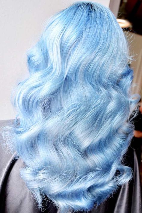 Hair Color - Cloud Blue Light #bluehair Blonde And Blue Hair, Light Blue Hair, Blond Balayage, Dyed Hair Inspiration, Pretty Hair Color, Princess Hairstyles, Winter Hair Color, Trendy Hair Color, Winter Hair