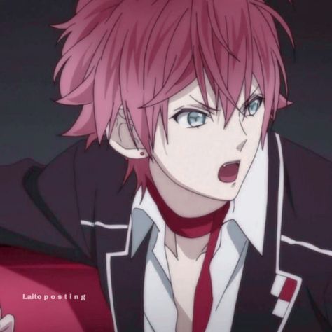 Ayato Sakamaki, Diabolik Lovers, Diabolik, An Anime, Pink Hair, Red Hair, Green, Red, Anime