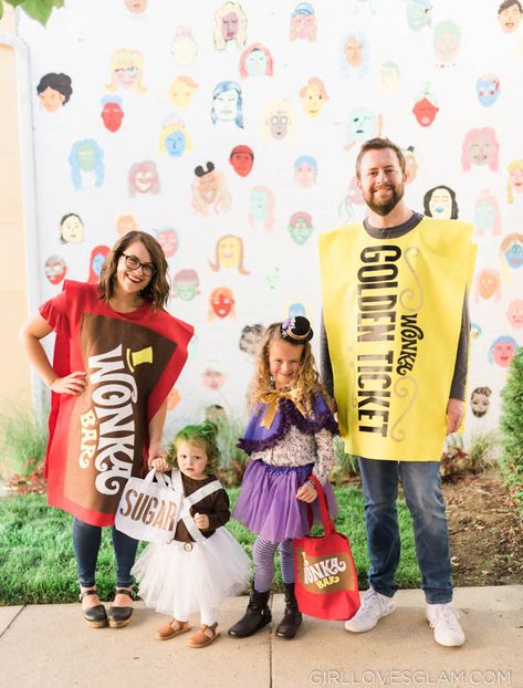 Willy Wonka Family Halloween Costume Family Candy Costumes, Charlie And The Chocolate Factory Family Costume, Wonka Bar Costume, Wonka Candy Costume, Willie Wonka Family Costumes, Willy Winks Family Costume, Wonka Family Costumes, Diy Willy Wonka Costume, Willy Wonka Family Costumes