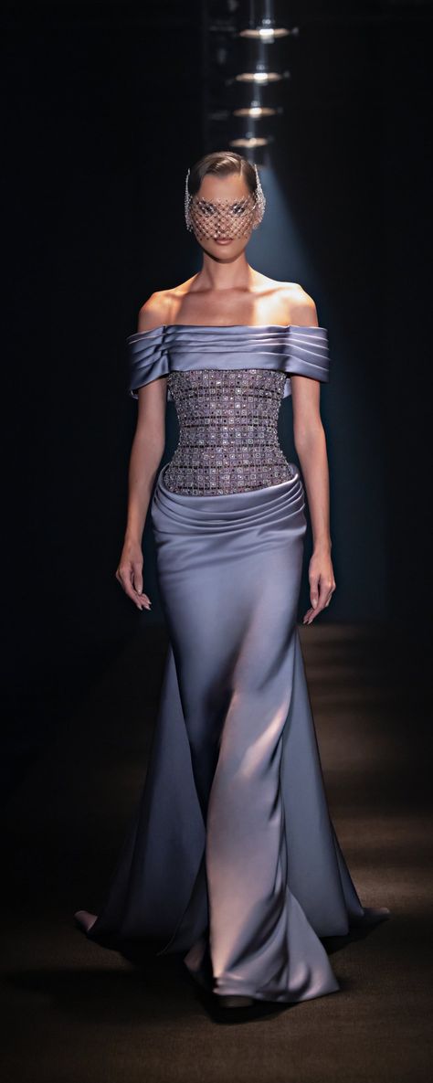 Rami Kadi Fall-winter 2023-2024 - Couture - https://www.orientpalms.com/Rami-Kadi-9082 Different Blue Colors, Fall 2023 Couture, Rami Kadi, 2023 Couture, Erdem Moralioglu, Irina Shabayeva, Sandra Backlund, Christopher Bailey, Lou Doillon