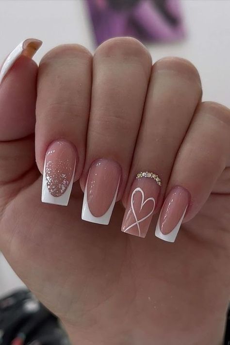 Pink Wedding Nails For Bride, Proposal Nails Ideas, Nail Art Mariage, Wedding Nail Designs, Acrylic Nail Drill, Nail Polish Art Designs, Pink Wedding Nails, Acrylic Nails Nude, Heart Nail Designs