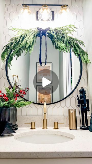 Judy Steenland-Colorado Realtor on Instagram: "✨ Transform a Tiny Bathroom with Simple Elegance! ✨  This little little hack has been so popular. Did you know you can elevate even the smallest spaces with minimal effort? 🌿 This chic greenery swag  over my round mirror is made with just 2 Norfolk pine stems, a pipe cleaner, and a touch of ribbon magic! It’s simple, affordable, and brings instant holiday charm.  Here’s how to recreate this look: 1️⃣ Grab two fresh or faux Norfolk pine stems  2️⃣ Use a pipe cleaner to gently secure the stems together in the center. Twist until snug. 3️⃣ Add a festive ribbon for a polished touch. Let the ribbon tails cascade or tie into a bow—your choice! 4️⃣ Attach to the mirror using a discreet hook or simply prop it in place. I used 2 command hooks.   💡 Pr Greenery Swag, Norfolk Pine, Command Hooks, Christmas Swags, Tiny Bathroom, Farmhouse Christmas Decor, Round Mirror, Pipe Cleaner, Round Mirrors