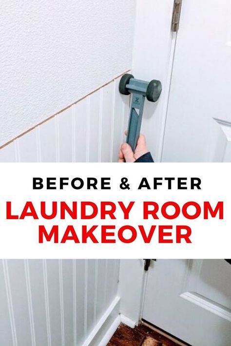 If you have a small laundry room and want to maximize on storage space, check out the before and after photos of this laundry room remodel on a budget. This DIY project is a laundry room with sink that is organized better and is super colorful and fun to be in. #diy #laundryroom #makeover | sponsored Laundry Room With Sink, Tiny Laundry Room, Diy Laundry Room Makeover, Laundry Closet Makeover, Diy Pantry Shelves, Diy Laundry Room, Tiny Laundry, Laundry Room Colors, Tiny Laundry Rooms