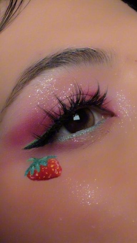 Which character should I do next? #makeupinspo #makeupideas #strawberrymakeup #cutemakeuplook #prettymakeup #glittermakeup #eyemakeuptutorial #eyeshadowtutorial Strawberry Eyeshadow Look, Strawberry Shortcake Eye Makeup, Strawberry Eye Makeup, Strawberry Shortcake Makeup, Strawberry Makeup Look, Strawberry Makeup, Work Makeup, Make Up Inspo, Cute Makeup Looks