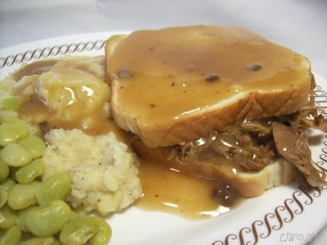 Second Time Around -- Hot Pork Sandwich With Gravy Leftover Pork Roast Recipes, Leftover Pork Loin Recipes, Leftover Pork Roast, Roast Pork Sandwich, Pulled Pork Leftovers, Leftover Pork, Pork Roast Recipes, Roast Beef Sandwiches, With Mashed Potatoes