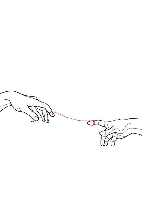 Two Hands Touching Drawing, Invisible String Tattoo, Hands Reaching For Each Other, Soulmate Tattoo, Red String Of Fate, Muster Tattoos, Tattoo Hand, Minimalist Drawing, Minimalist Tattoos