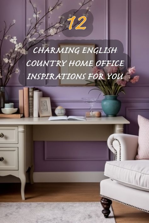 I am absolutely in love with this charming English country home office setup! The soft lavender wall adds a touch of tranquility, while the elegant furniture blends comfort and style perfectly. The stylish desk, paired with decorative elements like flowers and books, creates an inspiring workspace that feels both cozy and sophisticated. Come explore these 12 stunning ideas to transform your home office into a beautiful retreat! Lavender Home Office, Farmhouse Office Ideas, Interior Designer Office, Country Home Office, English Country Design, Japandi Dining Room, English Country Home, Organic Modern Kitchen, Purple Office