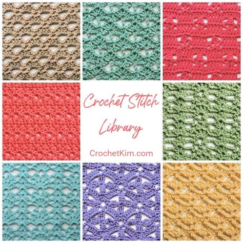 Over 30 Fabulous Free Crochet Lace Stitches: CrochetKim Crochet Stitch Library | CrochetKim™ Crochet Stitches Diagram, Crochet Stitches Free, Crochet Knit Stitches, Crochet Lace Pattern, Crochet Unicorn, Crochet Stitches Tutorial, Crochet Instructions, Crochet Stitches Patterns, Crochet Stitch