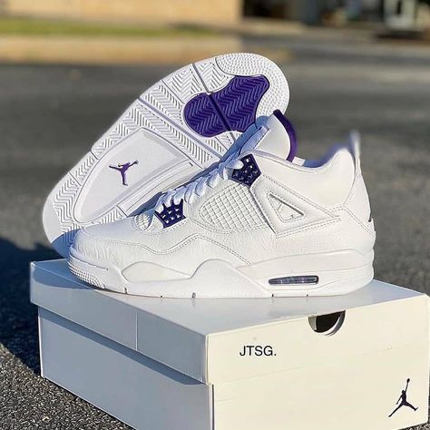 Jordan 4 Metallic Purple, Shoes Wallpaper, Retro Basketball Shoes, Jordan Shoes Girls, Jordan Shoes Retro, All Nike Shoes, Purple Sneakers, Nike Air Shoes, Cute Nike Shoes