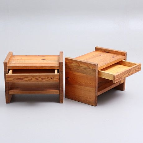 BEDSIDE TABLES, a pair, pine, 1970s. Japanese Bedside Table, Beachside Cabin, Homemade Desk, Japan Furniture, Cabin Plan, Wood Furniture Design, Japanese Furniture, Wood Furniture Diy, Cabin Plans