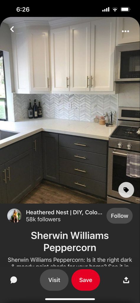 Peppercorn Sherwin Williams, Cabinets To Go, Dark Grey Paint, Sherwin Williams Colors, Kitchen Paint Colors, Paint Shades, Kitchen Paint, Painting Kitchen Cabinets, Home Reno