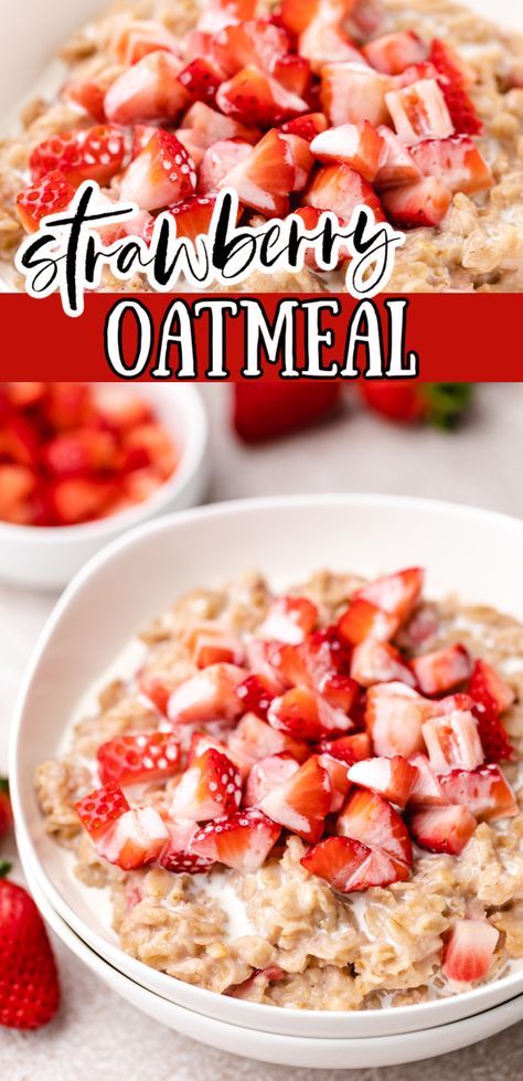 Made with fresh strawberries and a touch of cream, this Strawberry Oatmeal is the perfect breakfast option. It's hearty, creamy, and packed with loads of strawberry flavor! Strawberries And Cream Oatmeal, Bowl Of Strawberries, Steel Cut Oatmeal Recipes, Slow Cooker Oatmeal, Pumpkin Pie Oatmeal, Meals Of The Day, Strawberry Oatmeal, Homemade Oatmeal, Blueberry Oatmeal