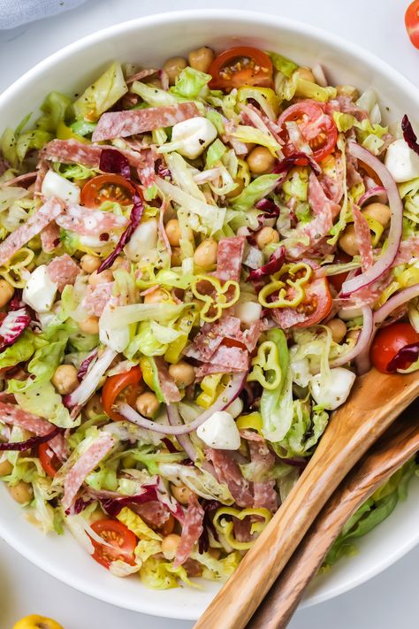 Italian Salami Salad, Garbage Salad Recipe, Chopped Salad With Salami, Garbage Salad, Keto Italian Chopped Salad, Big Salad Recipes, Viral Italian Chopped Salad, Famous Italian Chopped Salad, Italian Vinaigrette