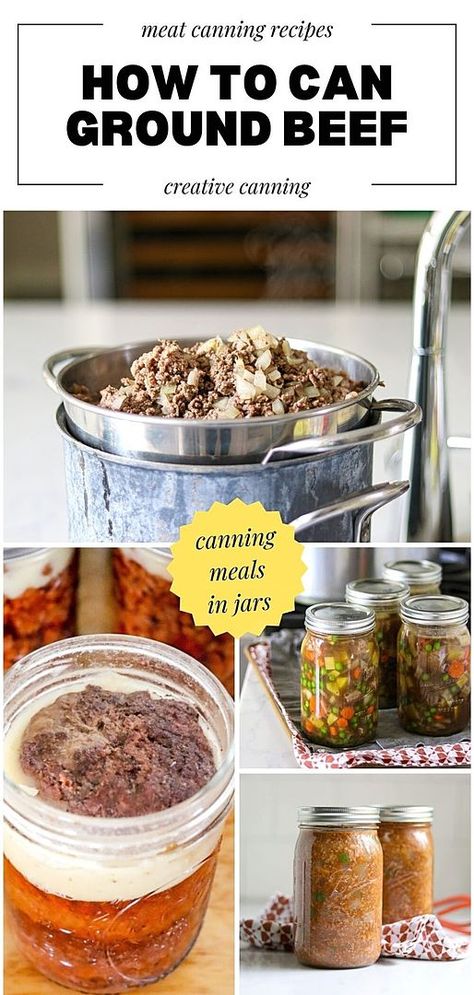 Learn "How to Can Ground Beef" with our comprehensive meat canning recipes. This guide provides step-by-step instructions for preserving ground beef, ideal for making meals like beef stew and hamburger patties. A valuable resource for canning enthusiasts. Find more pressure canning soup recipes, tips for beginners, and canning food preservation ideas at creativecanning.com. Can Ground Beef, Canning Pasta Sauce, Canning Beef Stew, Meat Canning, Canning Venison, Canning Meals, Pressure Canning Meat, Canning Soup Recipes, Meal In A Jar