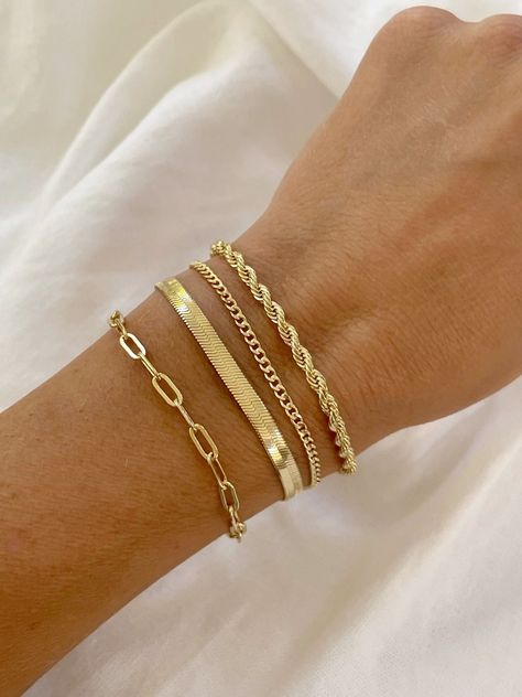 Jewelry Stack, Gold Bracelets Stacked, 18k Gold Bracelet, Gold Bracelet Set, Herringbone Chain, Boho Handmade, Crystal Eye, Tassel Bracelet, Bracelet Dainty