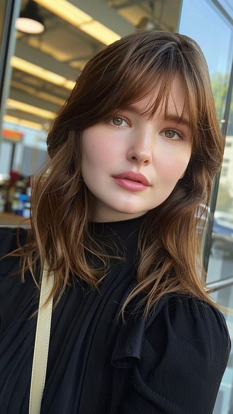 25 Hair Solutions for Round Faces: Slim, Sleek, and Stylish Perfect Bangs For Round Face, Wispy Bangs For Square Face, Side Part Wispy Bangs, Airy Haircut, Korean Hairstyle For Round Face, Wispy Bangs On Round Face, Fringe Hairstyles Round Face, Round Face Bangs, Wispy Bangs Round Face