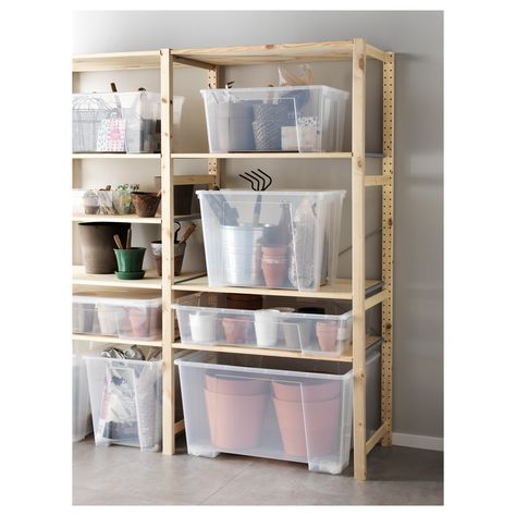 SAMLA Box mit Deckel transparent Ikea Samla, Ivar Regal, Garage Organization Systems, Garage Storage Shelves, Transparent Box, Ikea Storage, Ikea Family, Tiny Spaces, Extra Storage Space