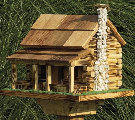 Country Log Cabin, Building Bird Houses, Rustic Bird Feeders, Bird Feeder Plans, Patio Grande, Bird House Feeder, Bird House Plans, Unique Bird Houses, Bird House Kits