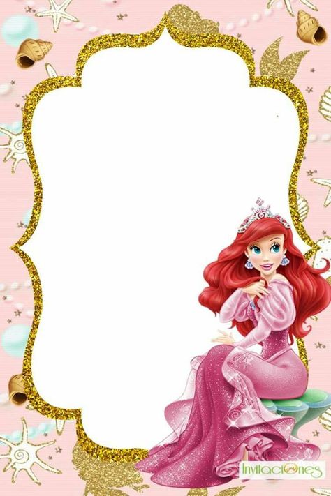 Barbie Frame, Disney Princess Invitations, Princess Frame, Royal Celebration, Disney Princess Theme, Disney Frames, Colorful Stationery, Princess Party Decorations, Princess Birthday Invitations