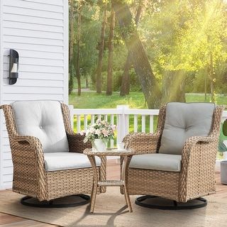 Outdoor Wicker Rocking Lounge Chairs with Swivel Base (Set of 2) - On Sale - Bed Bath & Beyond - 37593046 Wicker Table And Chairs, Wicker Swivel Chair, Front Porch Furniture, Wicker Rocker, Indoor Porch, Outdoor Swivel Chair, Wicker Rocking Chair, Porch Chairs, Swivel Rocking Chair