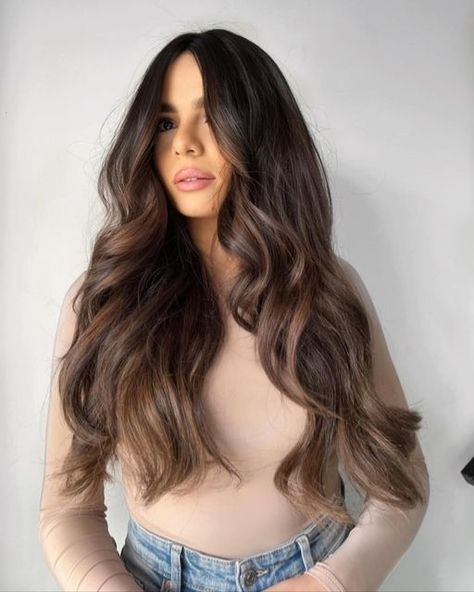 Wide Waves Hair, Balayage Hollywood Waves, Voluminous Waves, Ash Brunette, Balyage Hair, Long Hair Waves, Dimensional Brunette, Natural Highlights, Hair Tips Video