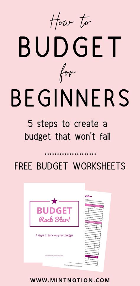 How to create a budget for beginners. Follow these easy step-by-step guide to help you put together a budget that won't fail. Learn how to finally take control of your finances so you can pay off debt and save more money. Includes free budget worksheet printables. Download now! Budget Journal Template, Fun Budgeting Ideas, Make A Budget, How To Create A Budget Step By Step, Monthly Budget Worksheet Printable Free, Monthly Budget Printable Free Worksheets, Budgets For Beginners, Free Budget Printables For Beginners, Free Budget Printables 2020