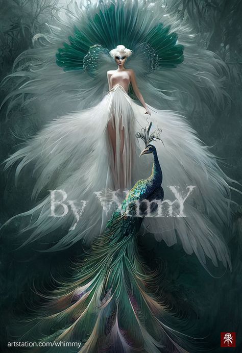 Peacock Humanoid, Peacock Photoshoot, Peacock Goddess, Hanfu Photoshoot, Bird Woman, White Peacock, Fairy Dragon, Peacock Art, Chinese Art Girl