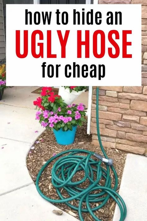 Diy Water Hose Holder Ideas, Hose Pot Diy, Water Hose Holder Ideas, Water Hose Holder Diy, Garden Hose Holder Diy Ideas, Flower Pot Tower, Hose Pot, Hanging Garden Ideas, Garden Hose Hanger