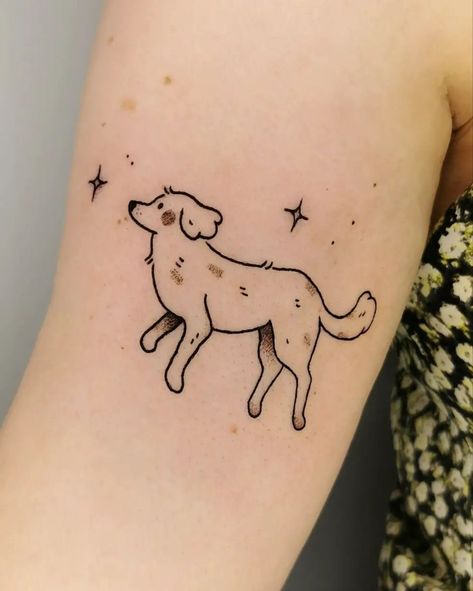 Small Puppy Tattoo, Second Tattoo Ideas, Linework Dog Tattoo, Small Dog Tattoo, Kawaii Tattoos, Yard Ghosts, Cat And Dog Tattoo, Tatoo Dog, Puppy Tattoo