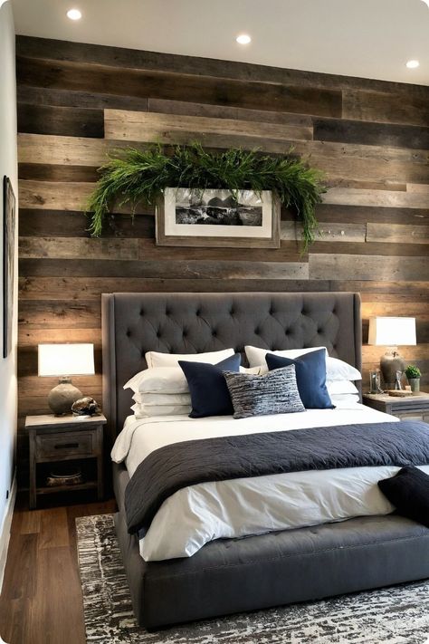 15 Stunning Western Bohemian Rustic Bedroom Ideas for Budget-Friendly Makeovers - Cabin Nook Dark Western Bedroom, Rustic Accent Wall, Scandinavian Cabin Interior, Rustic Bedroom Ideas, Wrought Iron Bed Frames, Modern Rustic Bedrooms, Unique Bedside Tables, Dark Accent Walls, Country Bedroom Decor