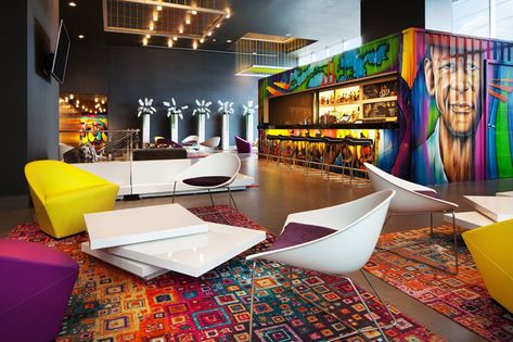 Cool Hotel Lobby Design, Colorful Hotel Lobby, Art Hotel, Boutique Hotel Lobby, Hotel Lobby Design, W Hotel, Lobby Interior, Design Hotel, Hotel Furniture