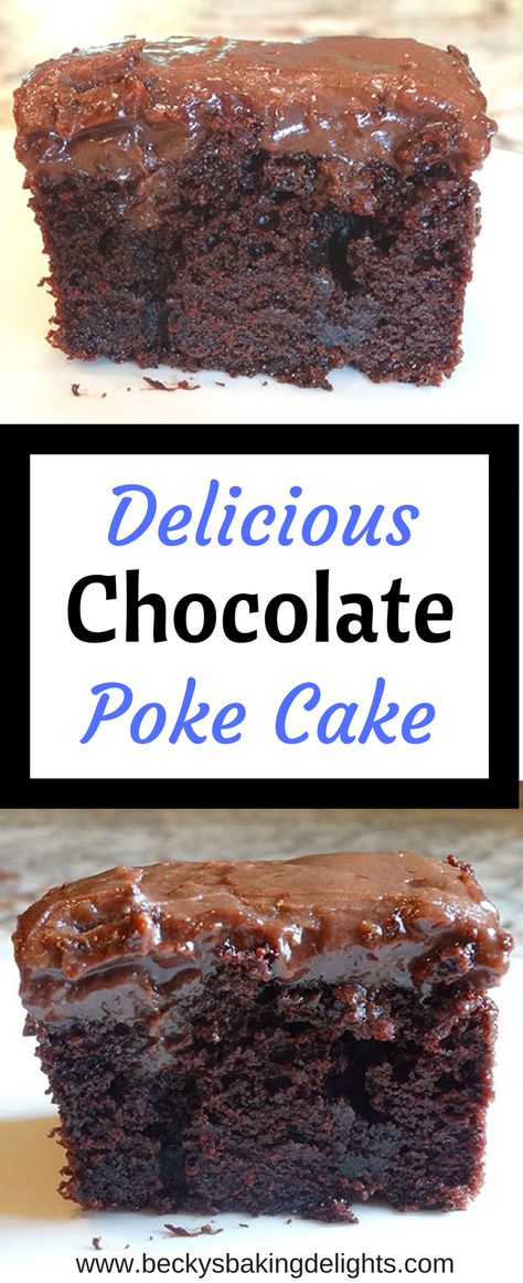 This chocolate poke cake is made from scratch with a moist chocolate cake. Homemade pudding and frosting makes this easy dessert scrumptious and delicious! Chocolate Cake Homemade, Pudding Icing, Chocolate Icing Recipes, Pudding Frosting, Homemade Chocolate Frosting, Pudding Poke Cake, Homemade Chocolate Pudding, Chocolate Poke Cake, Homemade Pudding