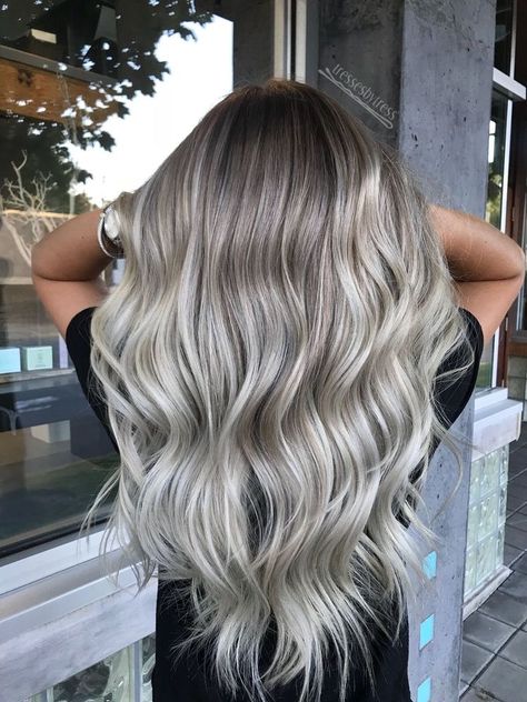 Grey Balayage, Baylage Hair, Silver Blonde Hair, Icy Blonde Hair, Silver Blonde, Ash Blonde Hair, Icy Blonde, Platinum Hair, Blonde Hair Inspiration