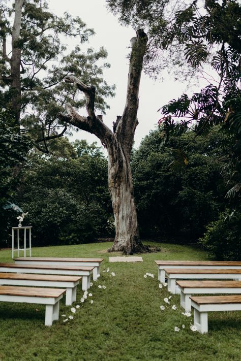 Outdoor Ceremony Altar, Outdoor Aisle Markers, Wedding Ceremony Backyard, Wedding Ceremony No Arch, Simple Outdoor Ceremony, Simple Ceremony Decor, Outdoor Aisle, Park Wedding Ideas, Simple Wedding Ceremony