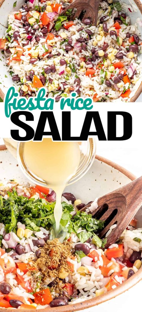 You will not find an easier recipe than this healthy and fresh Fiesta Rice Salad that you can have on the table in just 15 minutes! Cold Rice Salad Recipes, Fiesta Rice, Rice Salad Cold, Breakfast Rice, Spicy Garlic Shrimp, Rice Salad Recipes, Flavorful Shrimp, Cilantro Rice, Wild Rice Salad