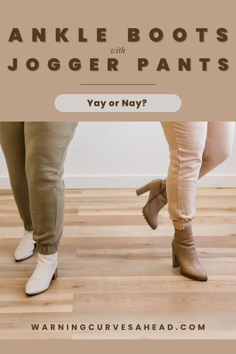 two women from the hips down wearing jogger pants with boots standing on a hardwood floor Boots With Joggers, Joggers With Boots, How To Wear Joggers, Dress Pants Outfits, Boots Outfit Ankle, Joggers Outfit, Dress Joggers, Cool Boots, Boots Outfit