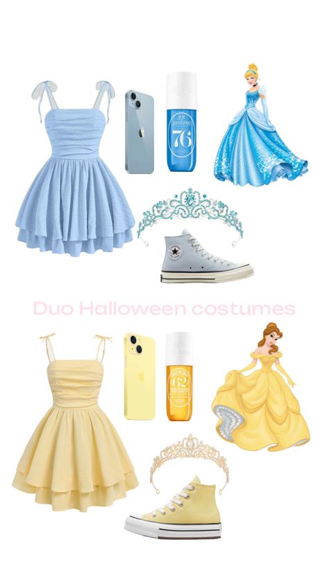 #princesscinderella #princessbelle #halloweencostume Easy Belle Costume, Disney Princess Teen Costume, Simple Princess Costume, Disney Princess Costumes For Teens, Halloween Costume Ideas Princess, Belle Costume Ideas, Sophia The First Costume, Diy Disney Princess Costume, Belle Halloween Costume