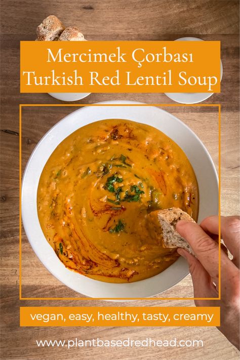 Turkish Red Lentil Soup Recipes, Turkish Lentil Soup, Turkish Lentil Soup Recipe, Turkish Red Lentil Soup, Legume Recipes, Red Lentil Soup Recipe, Seasoned Butter, Carrots Potatoes, Vegan Lentil Soup