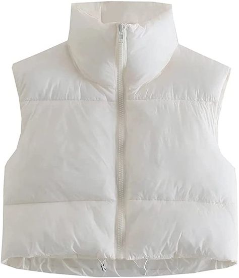 KEOMUD Women's Winter Crop Vest Lightweight Sleeveless Warm Outerwear Puffer Vest Padded Gilet White Small at Amazon Women's Coats Shop Parka Jacket Women's, Winter Crops, Sleeveless Puffer, Crop Vest, White Puffer, Puffy Vest, Winter Vest, Short Vest, Cropped Vest