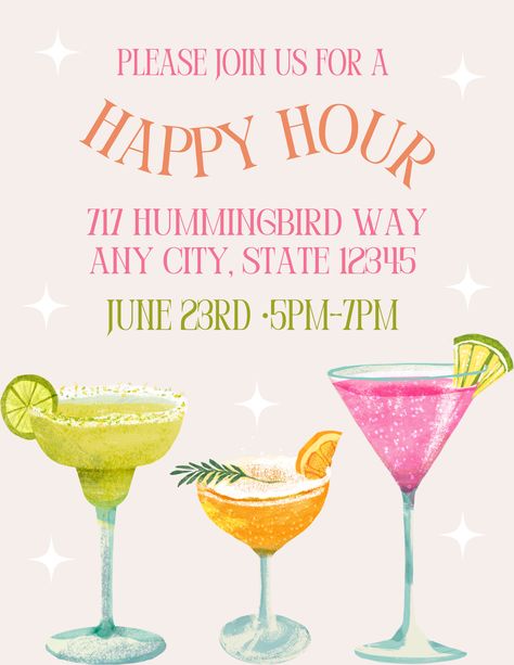 EDITABLE and FULLY CUSTOMIZABLE Happy Hour invitation for a birthday, retirement party, or if you’re just having a get together! This template is perfect for you, a friend, or a loved one and can be edited yourself via Canva! The invitation can be printed professionally or at home, and you can also send it as an invitation by text, email, or social media. Happy Hour Invitation, Happy Hour Party, Retirement Party Invitation, Retirement Party Invitations, Real Estate Jobs, Retirement Party, Retirement Parties, Party Invite Template, Event Invitation